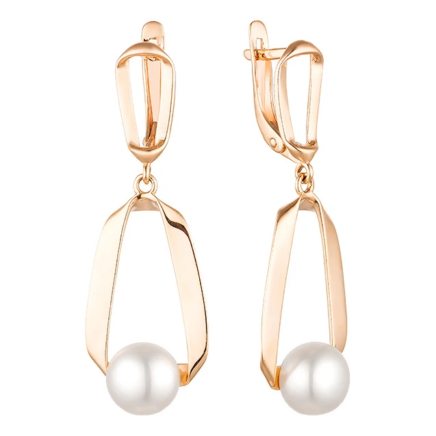 Серьги  из красного золота с жемчугом