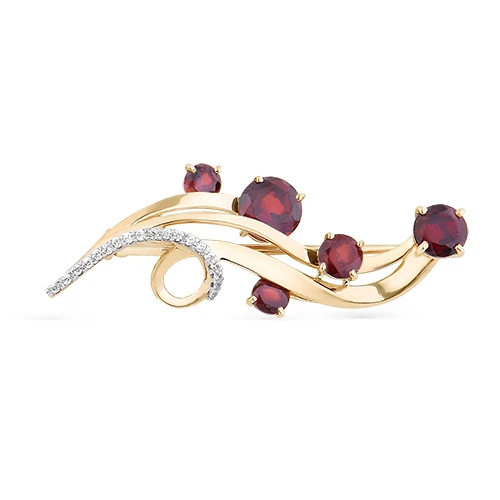 Брошь  из красного золота с гранатом