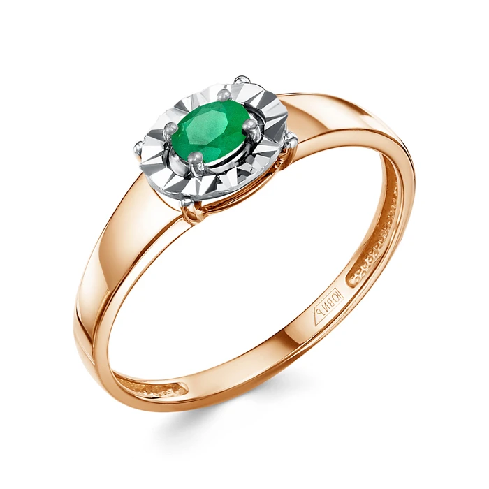 Кольцо  из красного золота с изумрудом
