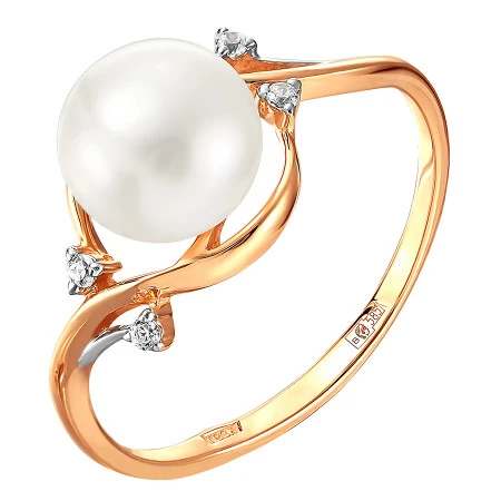 Кольцо  из красного золота с жемчугом