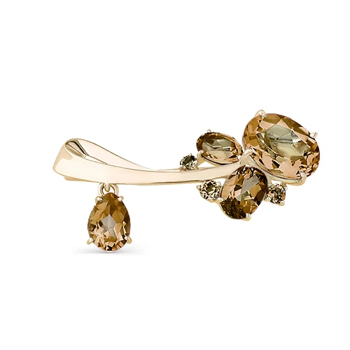 Брошь  из красного золота с раухтопазом