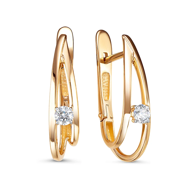 Серьги  из красного золота с фианитом