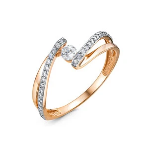 Кольцо «Дельта» из красного золота с фианитом