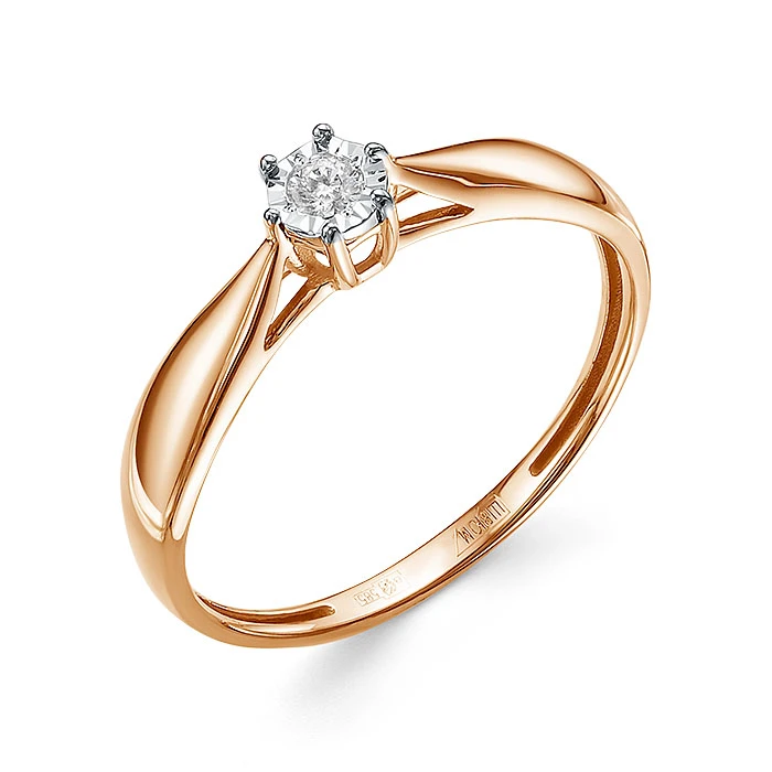 Кольцо  из красного золота с природным бриллиантом