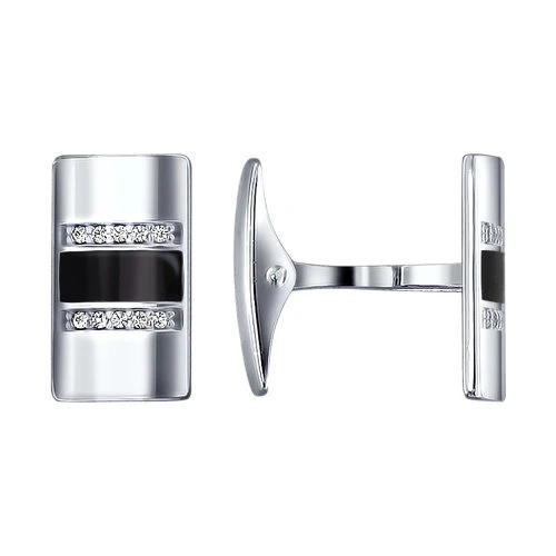 Запонки  серебряные с фианитом