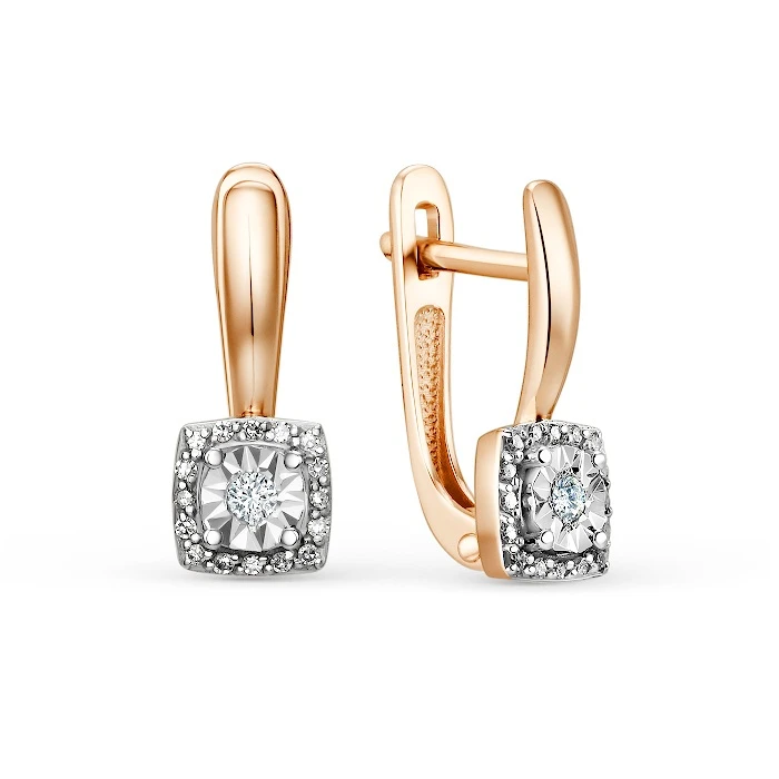 Серьги  из красного золота с природным бриллиантом