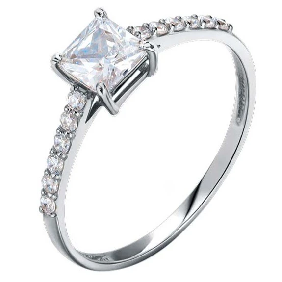 Кольцо  из белого золота с выращенным бриллиантом