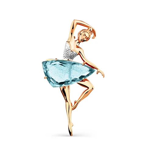 Брошь  из красного золота с аквамарином