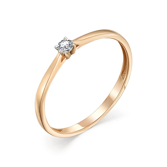 Кольцо  из красного золота с природным бриллиантом