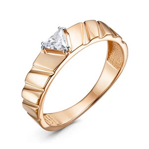Кольцо «Дельта» из красного золота с фианитом