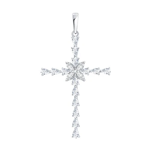 Подвеска  из белого золота с выращенным бриллиантом