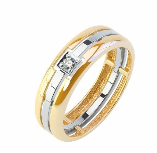 Кольцо  из комбинированного золота с природным бриллиантом
