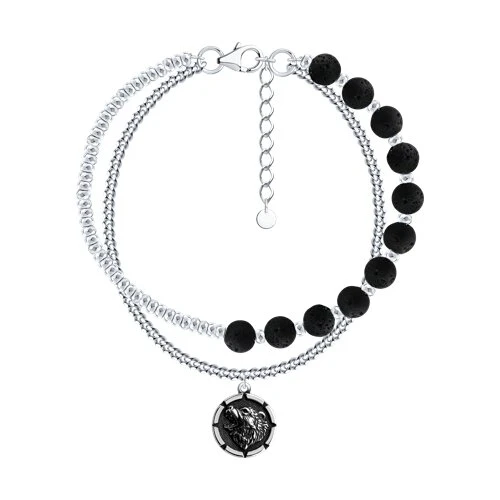 Браслет  серебряный с вулканическим камнем