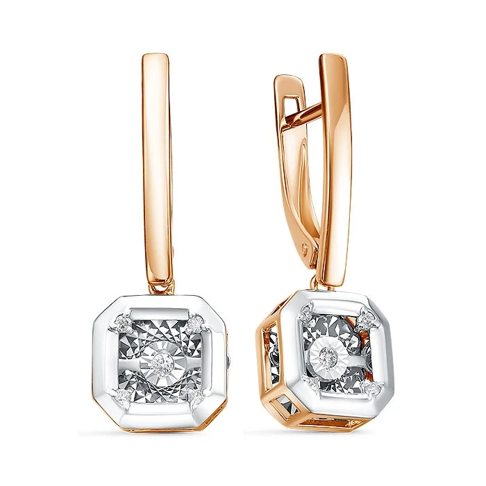 Серьги  из комбинированного золота с природным бриллиантом