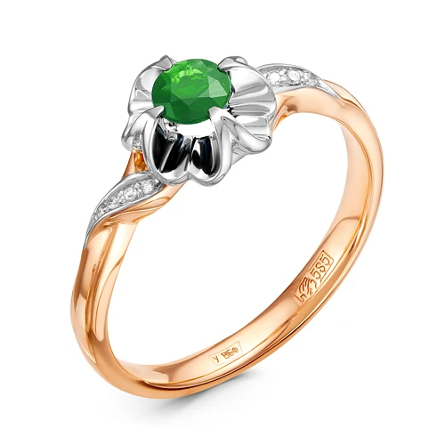 Кольцо  из комбинированного золота с изумрудом