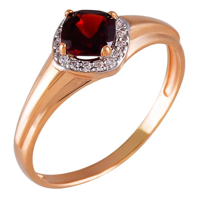Кольцо  из красного золота с гранатом