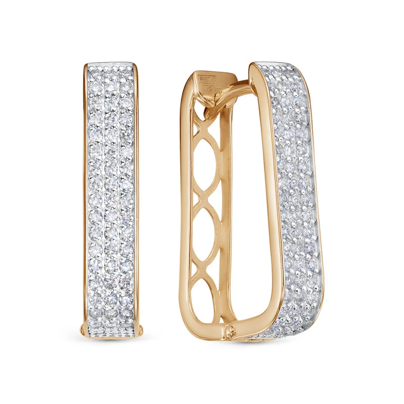 Серьги  из красного золота с выращенным бриллиантом