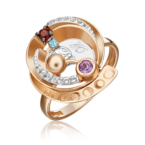 Кольцо  из комбинированного золота с гранатом