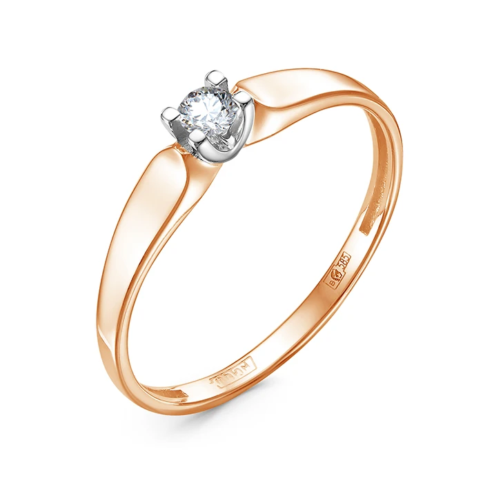 Кольцо  из красного золота с природным бриллиантом