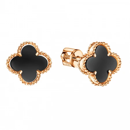 Серьги  из красного золота с ониксом