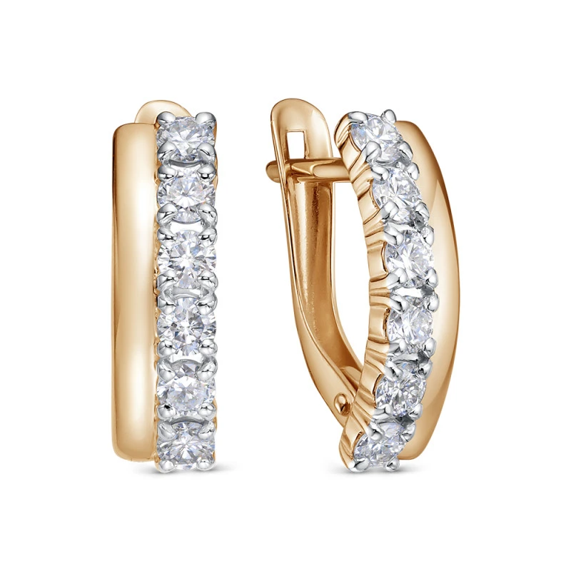 Серьги  из красного золота с выращенным бриллиантом