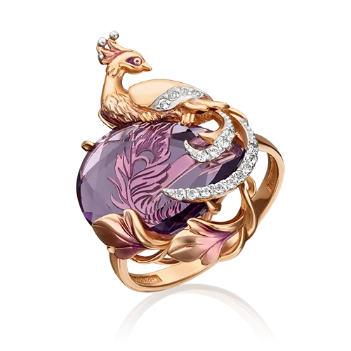 Кольцо  из красного золота с аметистом