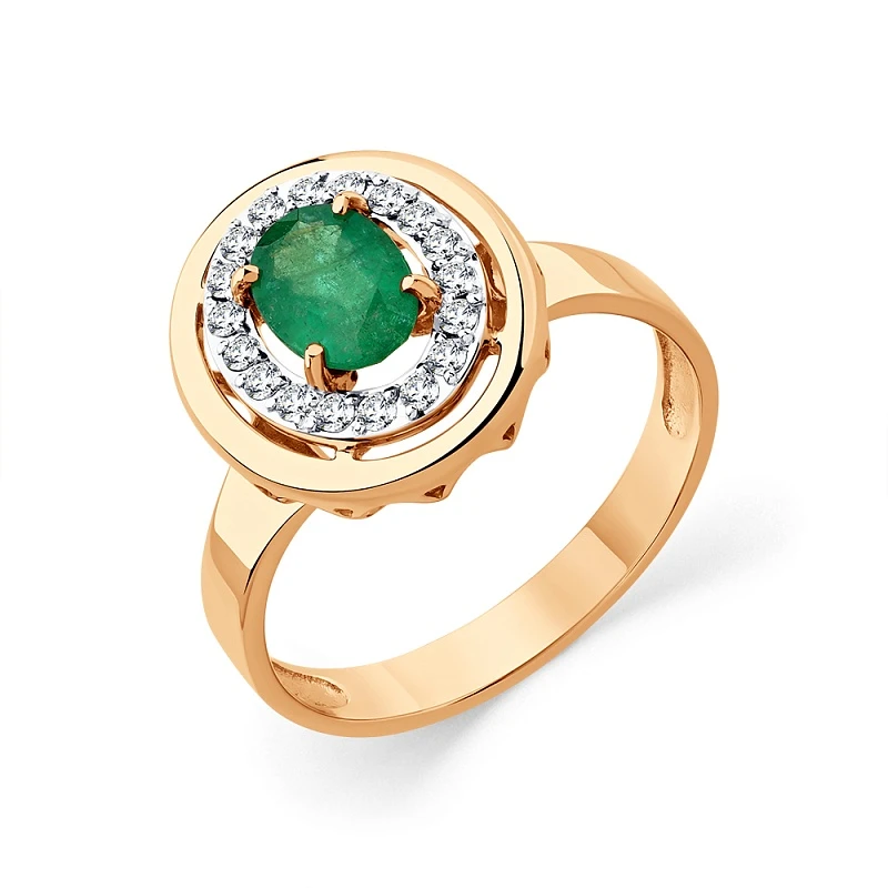 Кольцо  из красного золота с изумрудом