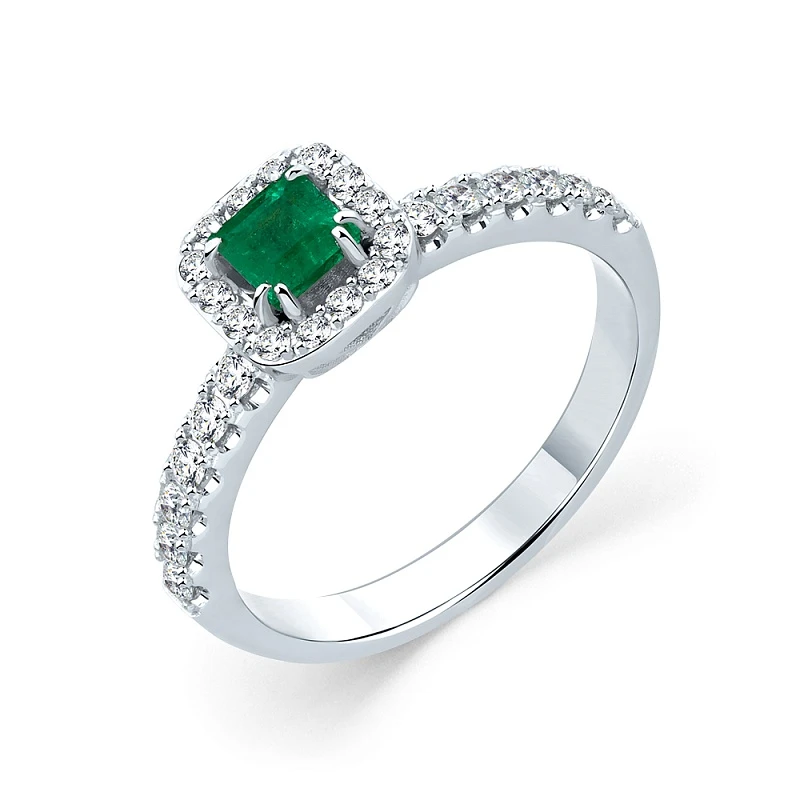 Кольцо  из белого золота с изумрудом