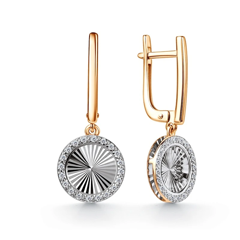 Серьги  из комбинированного золота с природным бриллиантом