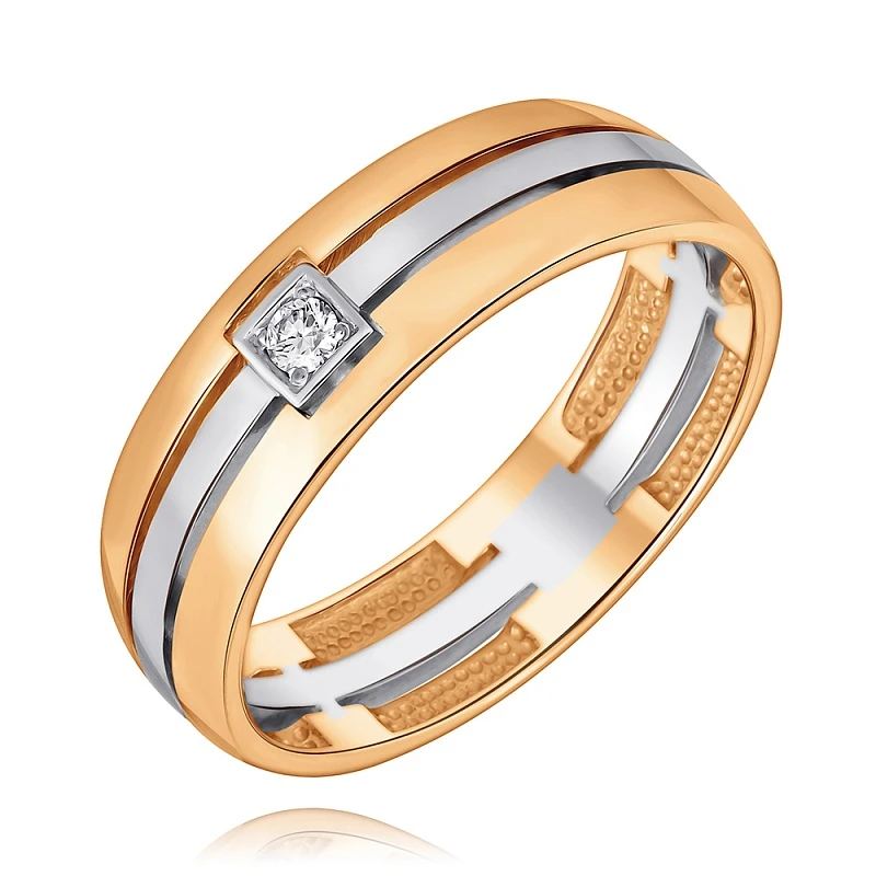 Кольцо  из комбинированного золота с природным бриллиантом