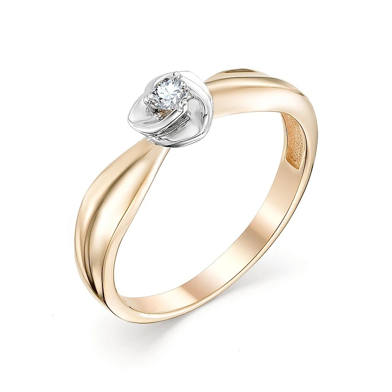 Кольцо  из красного золота с природным бриллиантом