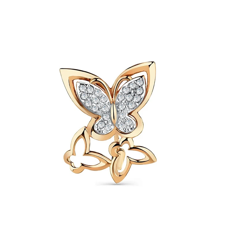 Брошь  из красного золота с фианитом