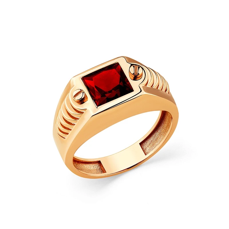 Кольцо  из красного золота с гранатом