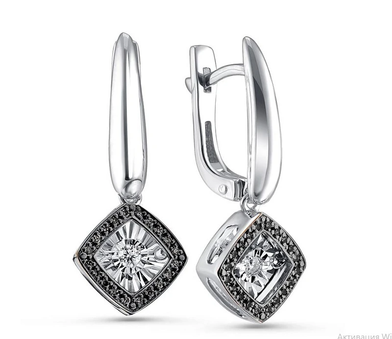 Серьги  из белого золота с природным бриллиантом