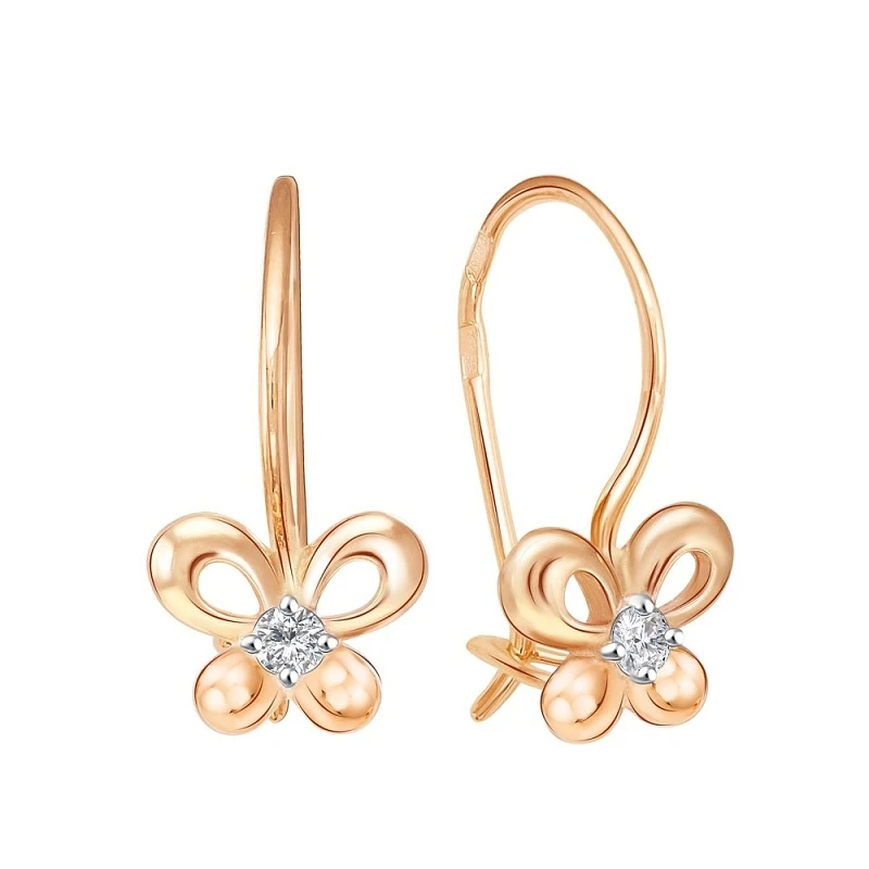 Серьги  из красного золота с фианитом