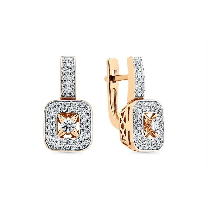 Серьги  из красного золота с бриллиантом