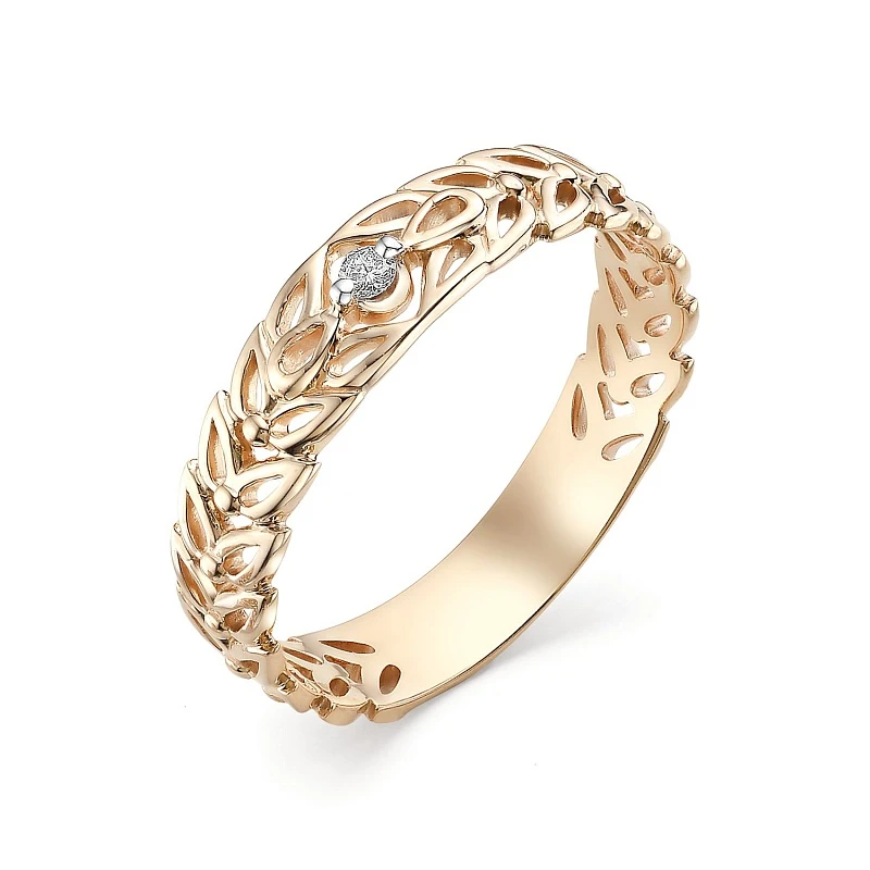 Кольцо  из красного золота с природным бриллиантом