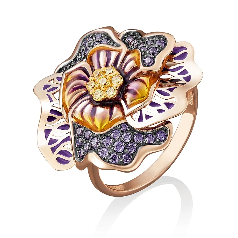 Кольцо  из красного золота с фианитом