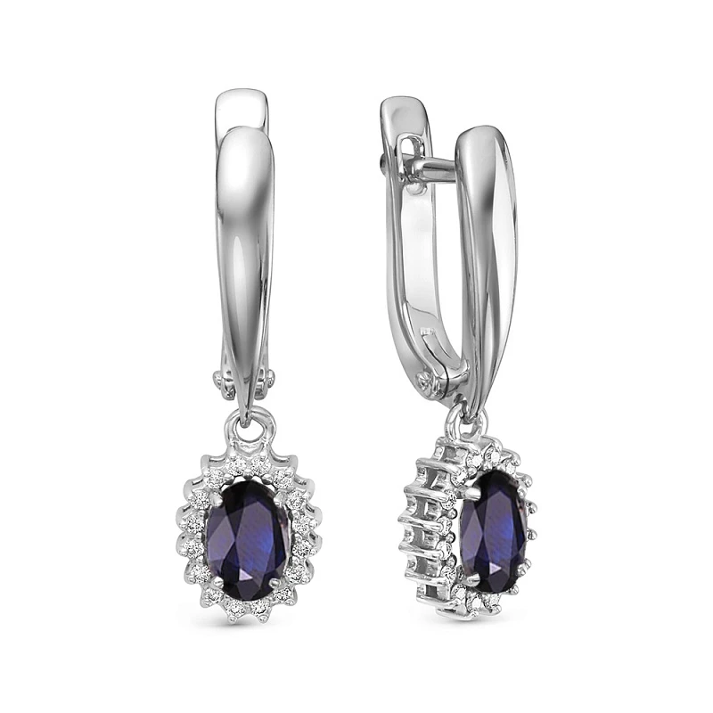 Серьги «Бриллиант Cтайл» из белого золота с сапфиром