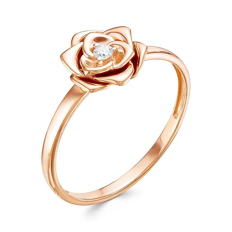 Кольцо  из красного золота с природным бриллиантом