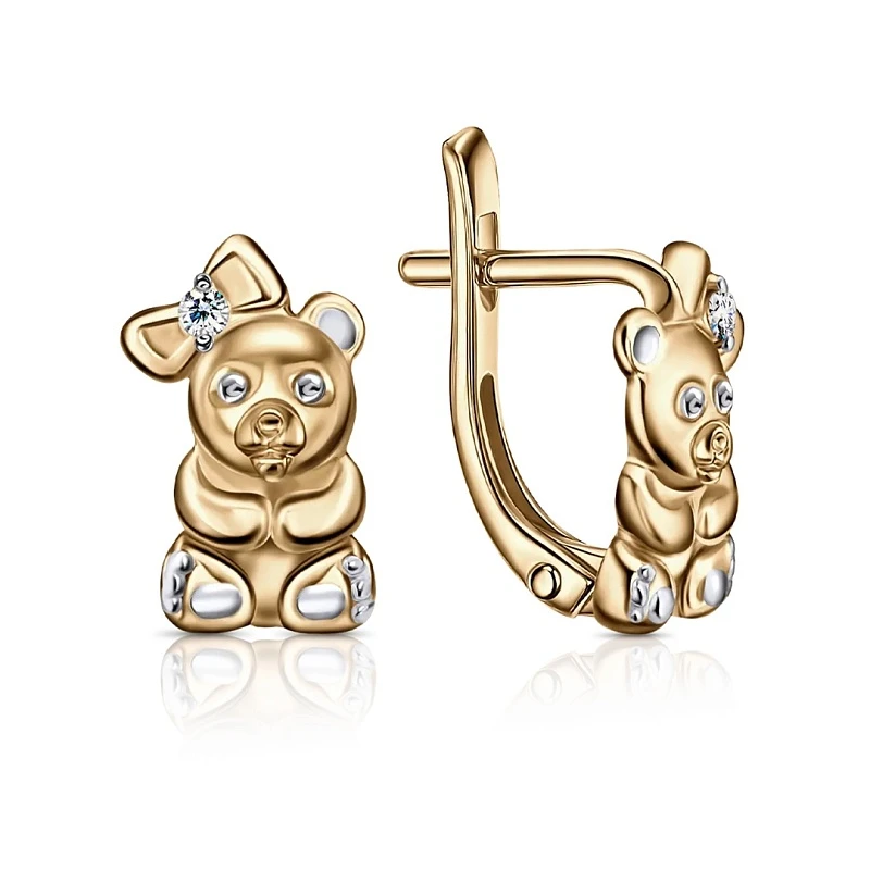 Серьги  из красного золота с фианитом