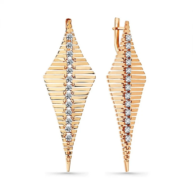 Серьги  из красного золота с фианитом