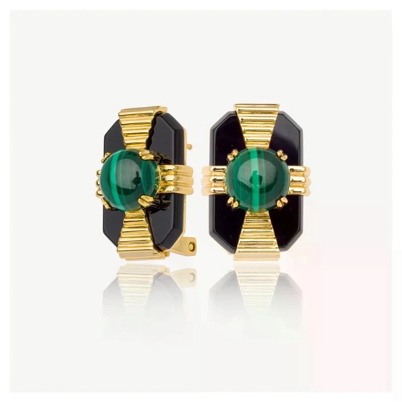 Серьги  из серебра с лимонной позолотой с малахитом