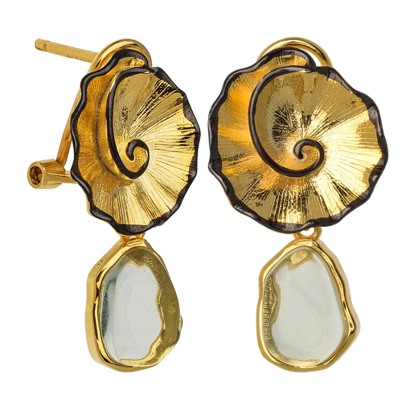 Серьги «САМОЦВЕТЫ» из серебра с позолотой с флюоритом