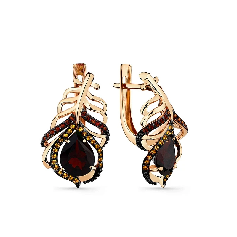 Серьги  из красного золота с гранатом