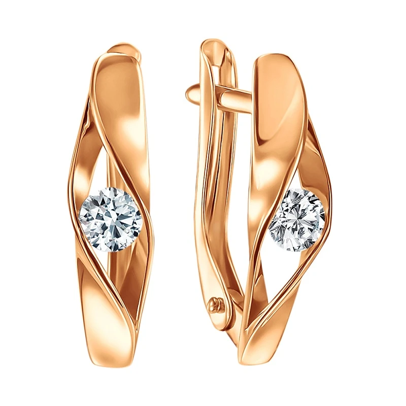 Серьги  из красного золота с фианитом