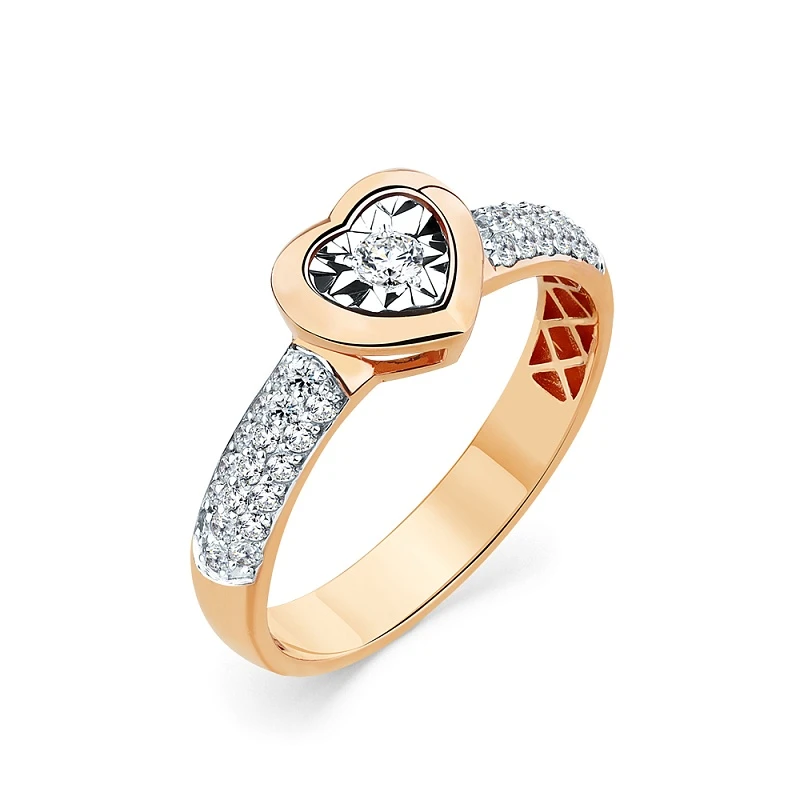 Кольцо  из комбинированного золота с природным бриллиантом