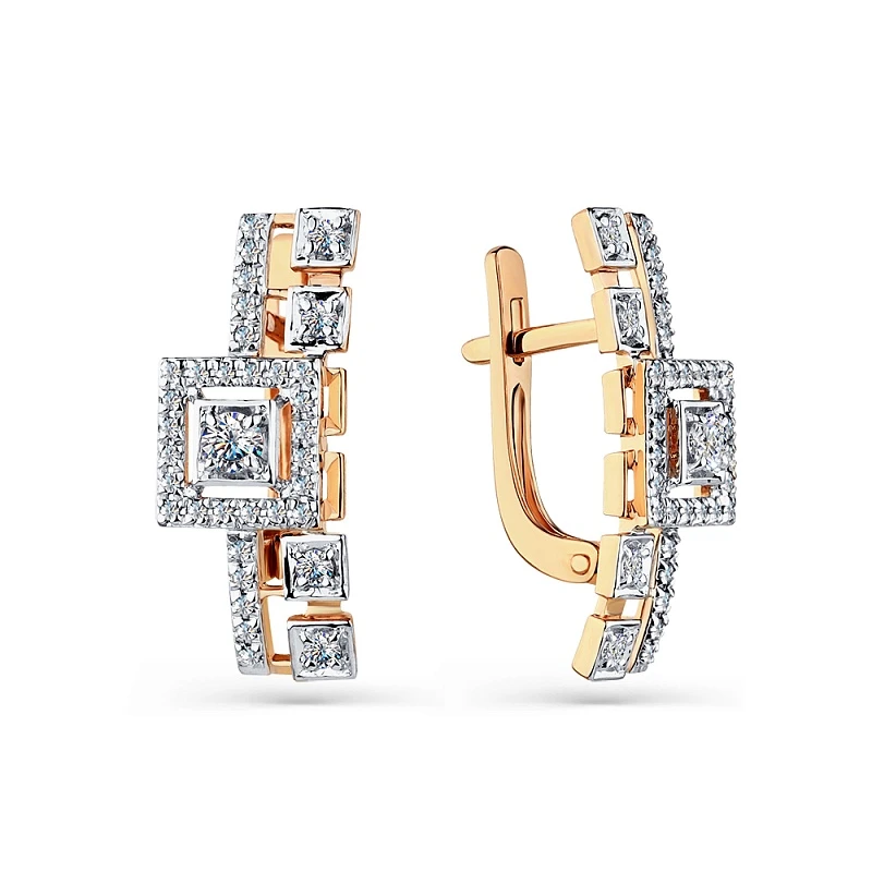 Серьги  из красного золота с природным бриллиантом