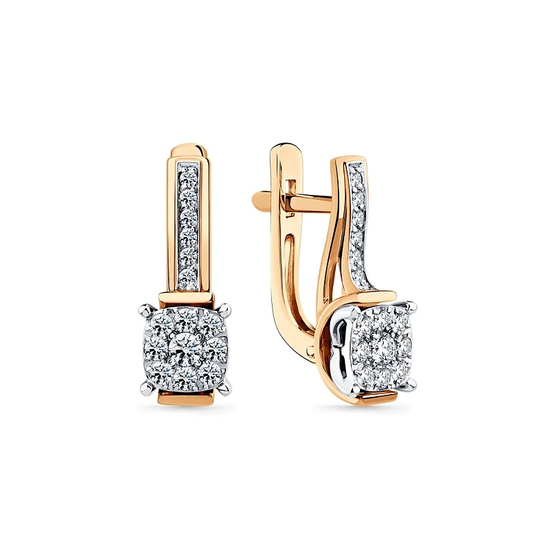 Серьги  из красного золота с природным бриллиантом