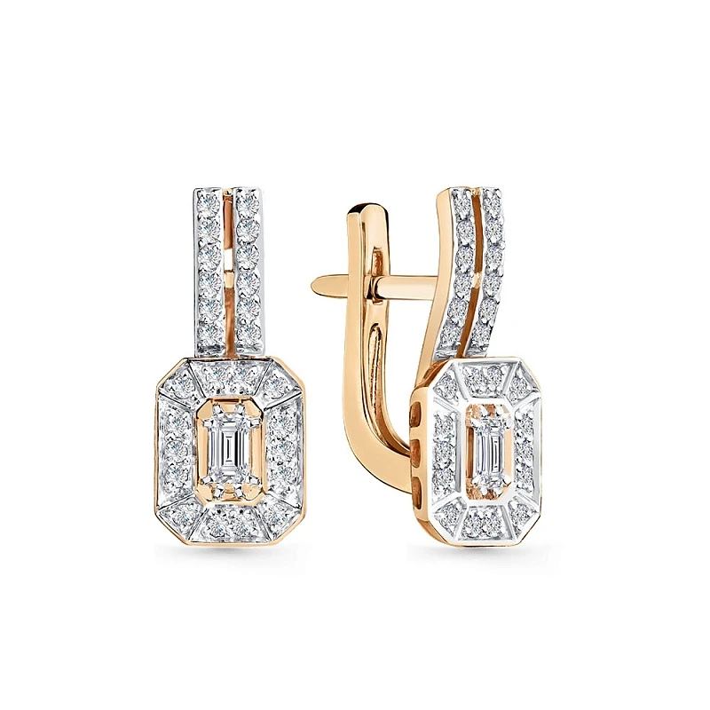 Серьги  из красного золота с природным бриллиантом